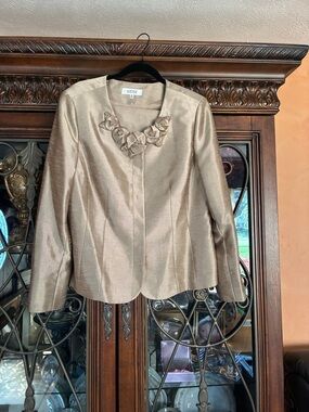 Kasper Women's Shimmery Champagne Floral Collar Blazer